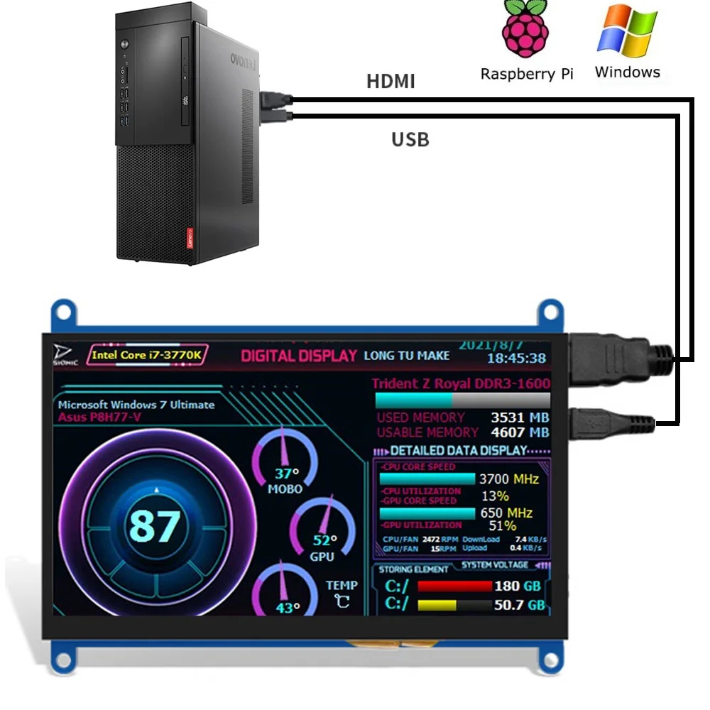 

5inch IPS Mini PC Monitor Screen LCD Display Capacitive Touch HD Module 800 x 480 for AIDA64 Raspberry AIDA Pi 4 3B+ 3B 2 BB Bl