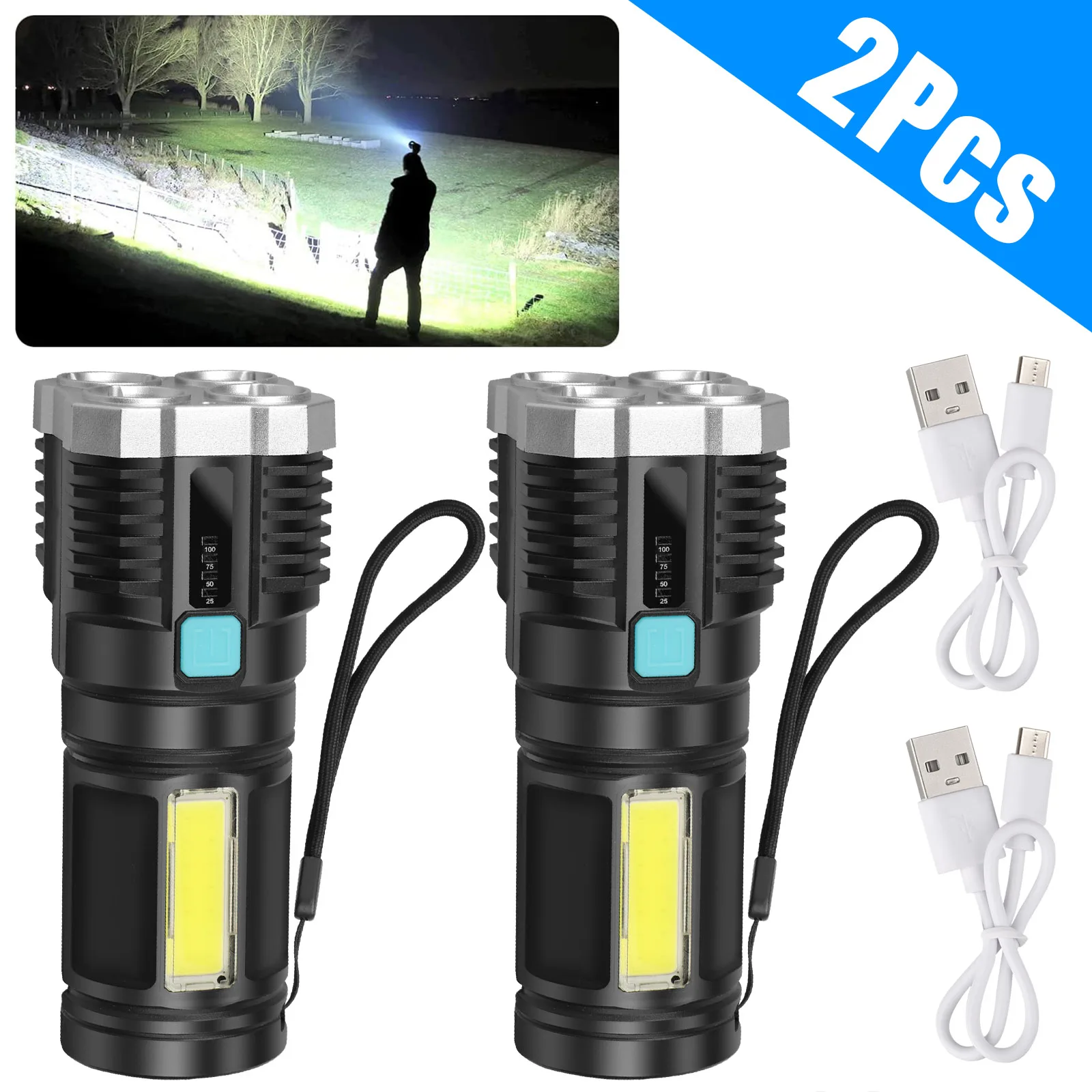 300 LM Super Bright LED Tactical Flashlight, USB Rechargeable COB LED Pocket Flashlight w/4 Lighting Models, IP44 Waterproof LED
300 LM Super Bright LED Tactical Flashlight, USB Rechargeable COB LED Pocket Flashlight w/4 Lighting Models, IP44 Waterproof LED