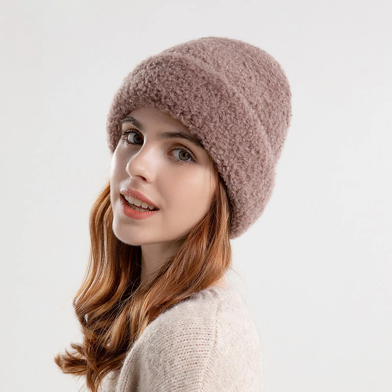 

Зимняя шапка, женская вязаная шерстяная шапка, уличная Теплая Бархатная утепленная шапка для защиты ушей, Женская лыжная шапка с напуском, шапочки, облегающие шапки