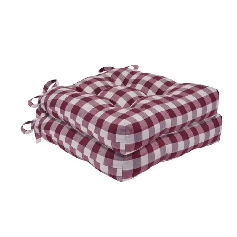 

Polyester & Cotton Tufted Chair Seat Cushions, Checkered Burgundy, 16 in x 15 in x 3 in, Set of Two Waiting room chair Bag chai