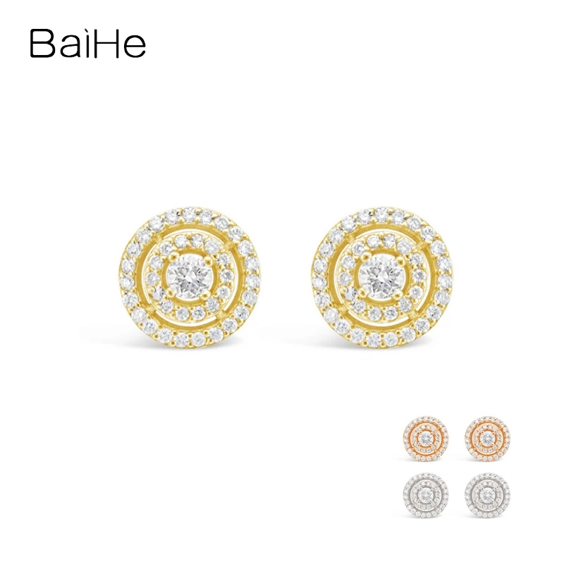 

Серьги-гвоздики BAIHE с натуральными бриллиантами 0,65 карат, круглые украшения из белого/желтого/розового золота, модные ювелирные украшения для мужчин и женщин