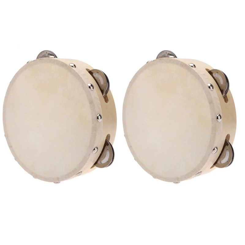 

2Pcs 6In Hand Held Tambourine Drum Bell Metal Jingles Percussion Musical Toy For KTV Party Kids Games