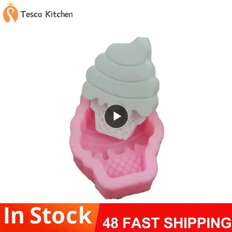 

1~6PCS Ice cream cone chocolate fondant silicone mold children's baby birthday cake decorative ornaments plug-in