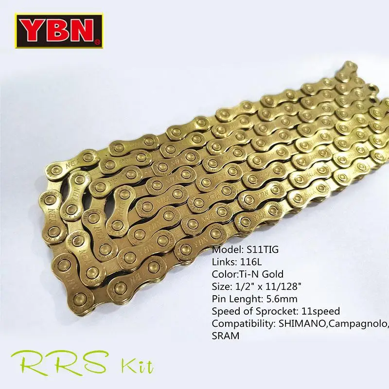 

Цепь YBN для горного велосипеда, 11 скоростей S11TIG Ti-N Gold S11 S2/S Серебристая 116L цепь для горного велосипеда, для SRAM, для системы колокололо, велосип...