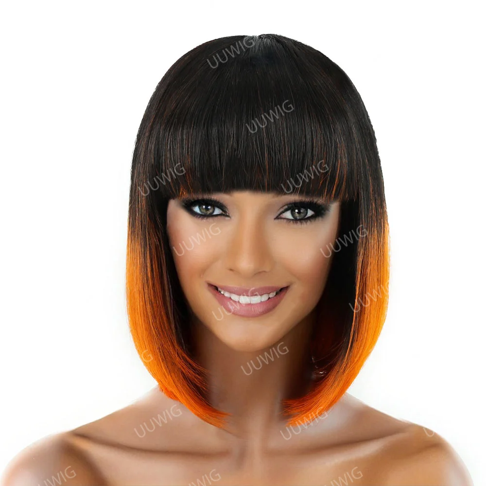 Short Human Hair Wig with Fringe for Women Straight Remy Hair Bob Wigs With Bangs Ombre 1B/Orange Highlight Color 10-14Inches 
Short Human Hair Wig with Fringe for Women Straight Remy Hair Bob Wigs With Bangs Ombre 1B/Orange Highlight Color 10-14Inches