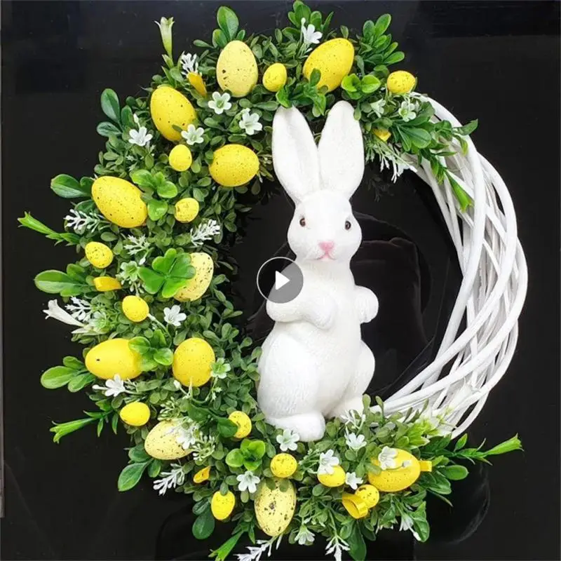 

2023 Happy Easter Bunny Garland Home Outdoor Garden Door Wall Decoration Artificial Easter Rabbit Wreath Hanging Ornament 25cm