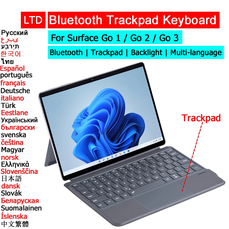 

Bluetooth Keyboard Mouse Pad For Microsoft Surface Go 3 2 1 Russian Arabic Hebrew Korean Spanish French Italian Thai Keyboard