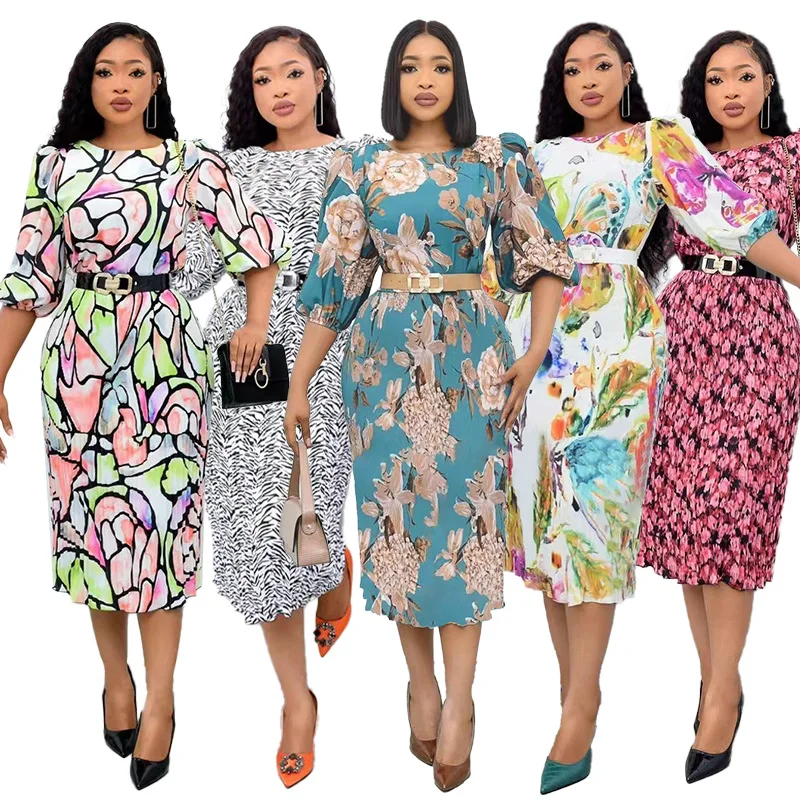 Summer Women's Elegant Fashion Round Neck Print Pleated Bubble Sleeve Chiffon Hip Wrap Dress
Summer Women's Elegant Fashion Round Neck Print Pleated Bubble Sleeve Chiffon Hip Wrap Dress