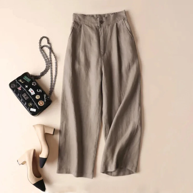 Женские винтажные хлопковые широкие брюки, однотонные свободные укороченные повседневные штаны с высокой талией и эластичным поясом, Новинка лета 2023
Женские винтажные хлопковые широкие брюки, однотонные свободные укороченные повседневные штаны с высокой талией и эластичным поясом, Новинка лета 2023