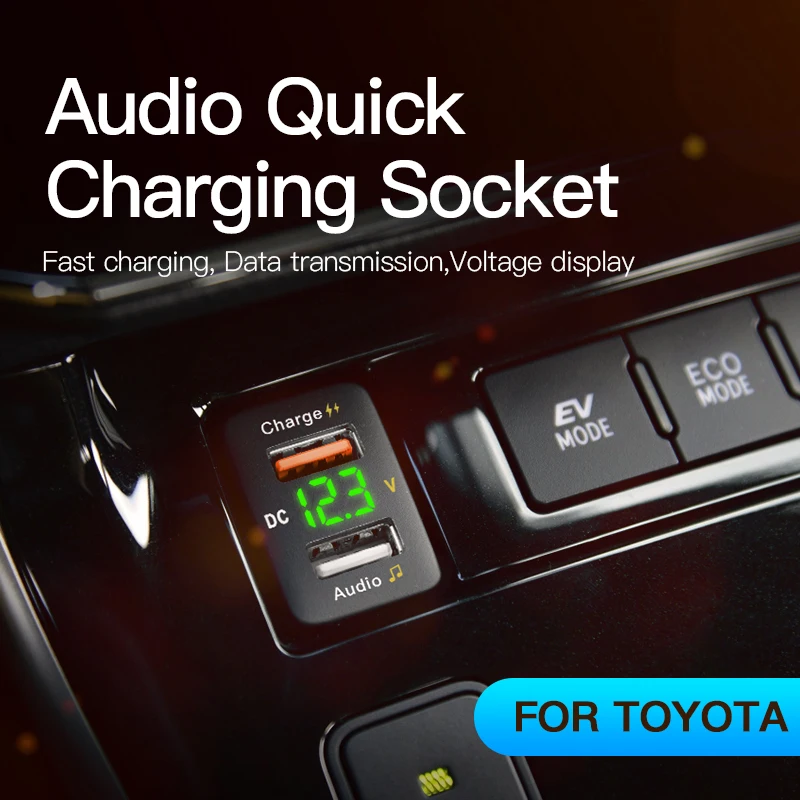 QC3.0 Dual USB Charger Socket Port With Audio Output 36W Fast Charging Mobile Phone Waterproof Led Digital Voltmeter For Toyota
QC3.0 Dual USB Charger Socket Port With Audio Output 36W Fast Charging Mobile Phone Waterproof Led Digital Voltmeter For Toyota