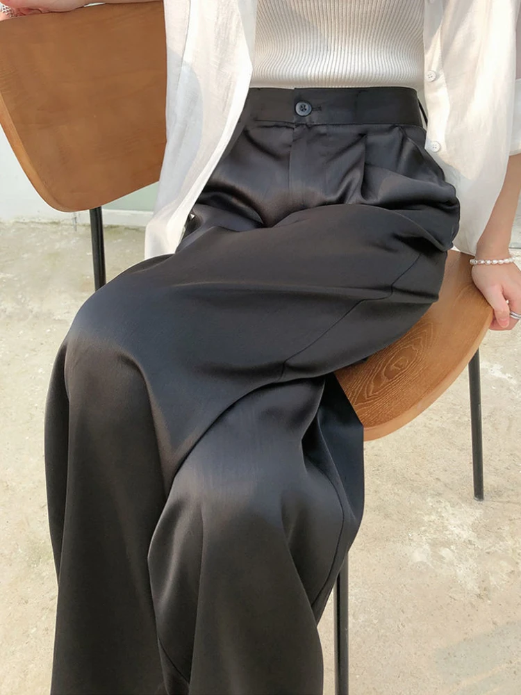 Spring Summer Women‘s Pants Stain Silk Oversize Casual Straight High Waist Black Loose Korean Office Wide Leg Trousers for Women
Spring Summer Women‘s Pants Stain Silk Oversize Casual Straight High Waist Black Loose Korean Office Wide Leg Trousers for Women