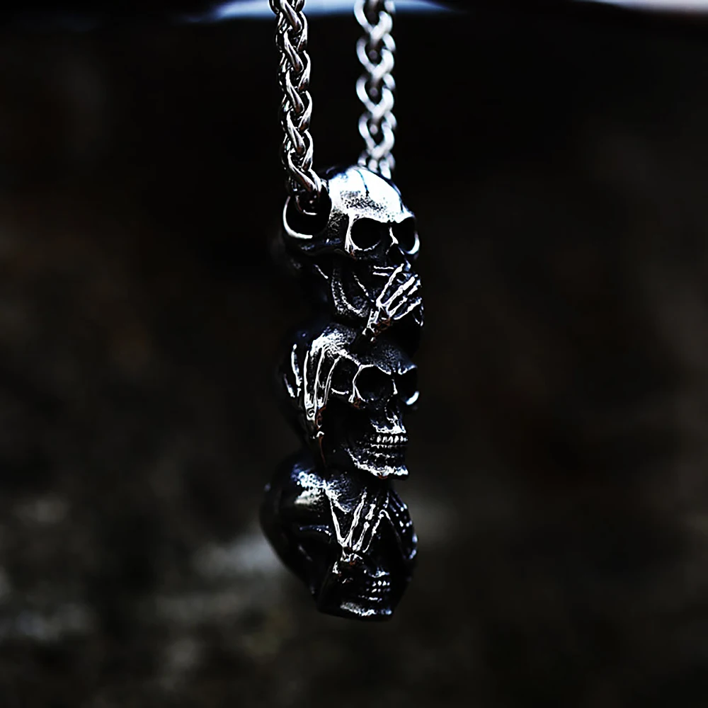 

Винтажное уникальное ожерелье из нержавеющей стали с черным черепом для мужчин и женщин, готическое панк-байкерское модное ювелирное издел...