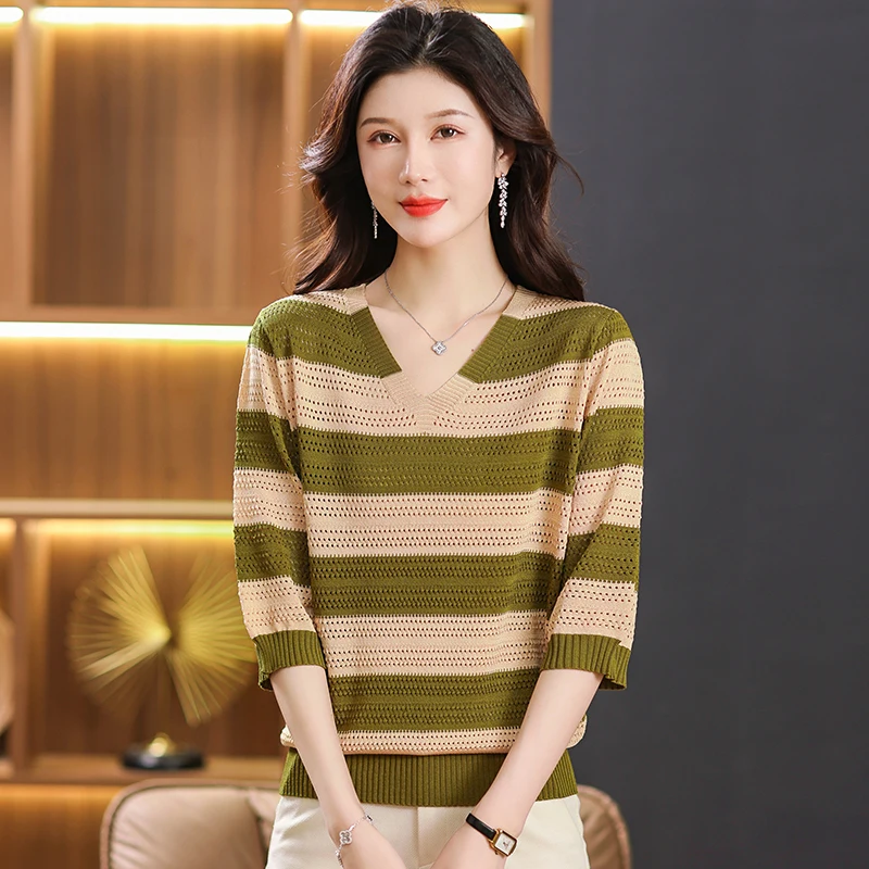 Women Cosy Pullover Sweaters Green Red Coffee V-Neck Half Sleeve Design Knitted Tops Soft Hollow Out Knitwear Chic Classy Jersey 
Women Cosy Pullover Sweaters Green Red Coffee V-Neck Half Sleeve Design Knitted Tops Soft Hollow Out Knitwear Chic Classy Jersey