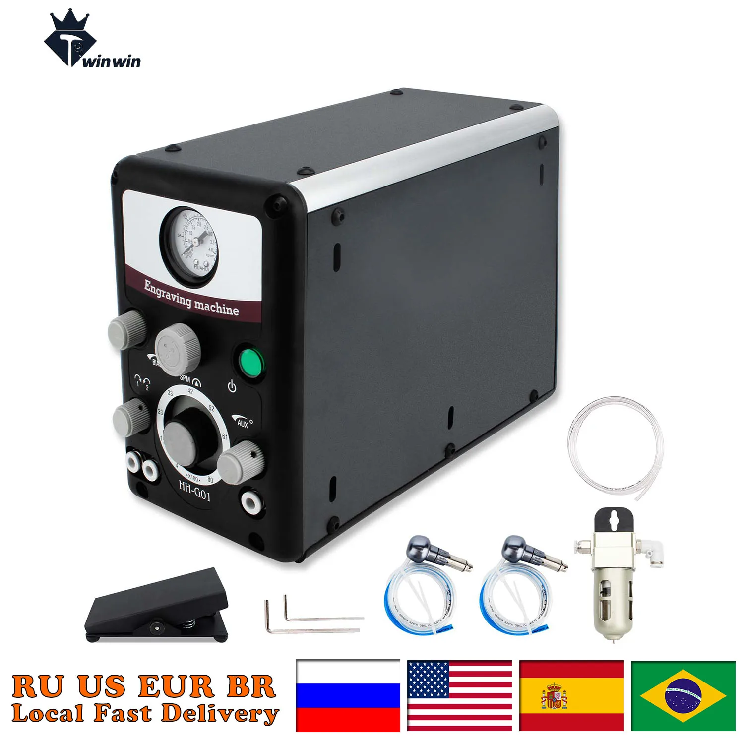 Double-Headed Pneumatic Engraving Machine with Bead Reeling and Micro-Mount Engraving Functions - HH-G01 (110V 60HZ/220V 50HZ)
Double-Headed Pneumatic Engraving Machine with Bead Reeling and Micro-Mount Engraving Functions - HH-G01 (110V 60HZ/220V 50HZ)
