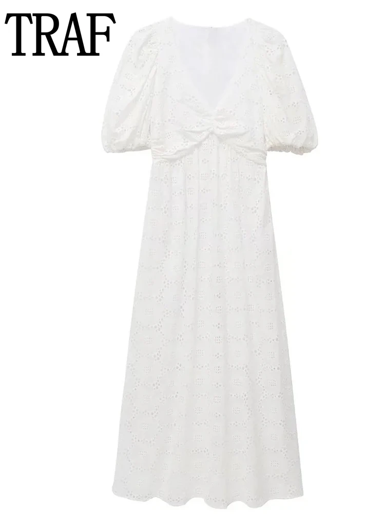 TRAF 2022 White Long Dress Women Summer Cutwork Embroidery Midi Dress Woman Short Puff Sleeve Dress Ruched Elegant Dresses
TRAF 2022 White Long Dress Women Summer Cutwork Embroidery Midi Dress Woman Short Puff Sleeve Dress Ruched Elegant Dresses