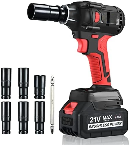 21V Cordless Wrench Powerful Brushless Motor with 1/2" Square Driver, Max 300 Torque ft-lbs (400N.m), 4.0A Li-ion , 6Pcs Dr
21V Cordless Wrench Powerful Brushless Motor with 1/2" Square Driver, Max 300 Torque ft-lbs (400N.m), 4.0A Li-ion , 6Pcs Dr