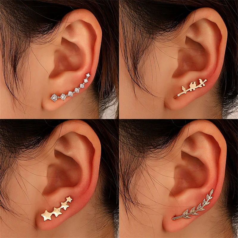 

European and American Simple Fashion No Hole Ear Clip Star Leaves Zircon U-shaped Copper Ear Bone Clip Niche Earrings Female