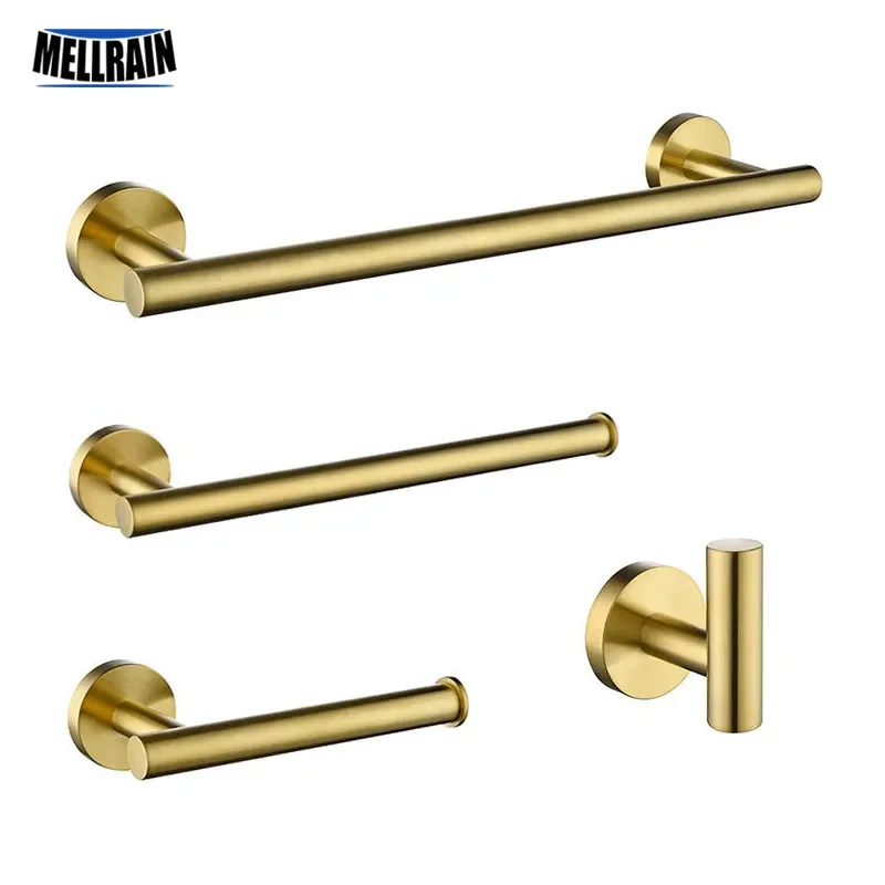 NEW Brush Gold Bathroom Hardware Accessories Set Towel Bar Paper Holder Towel Ring Robe Hook Round Classic Bathroom Fittings
NEW Brush Gold Bathroom Hardware Accessories Set Towel Bar Paper Holder Towel Ring Robe Hook Round Classic Bathroom Fittings