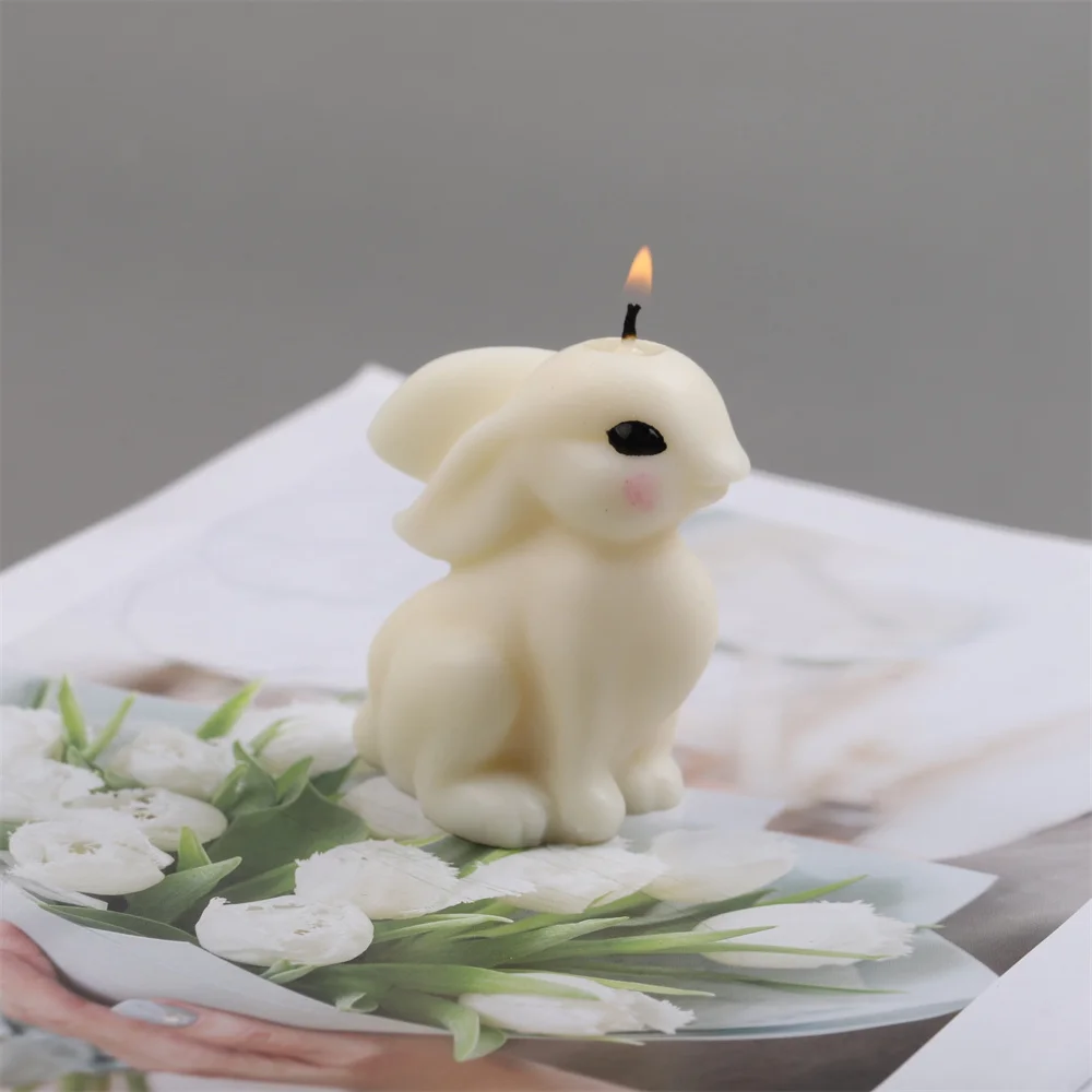 

Cute Rabbit Candle Mold DIY Scented Candles Making Tool Easter Bunny Aromatherapy Candle Gypsum Handmade Soap Silicone Mould