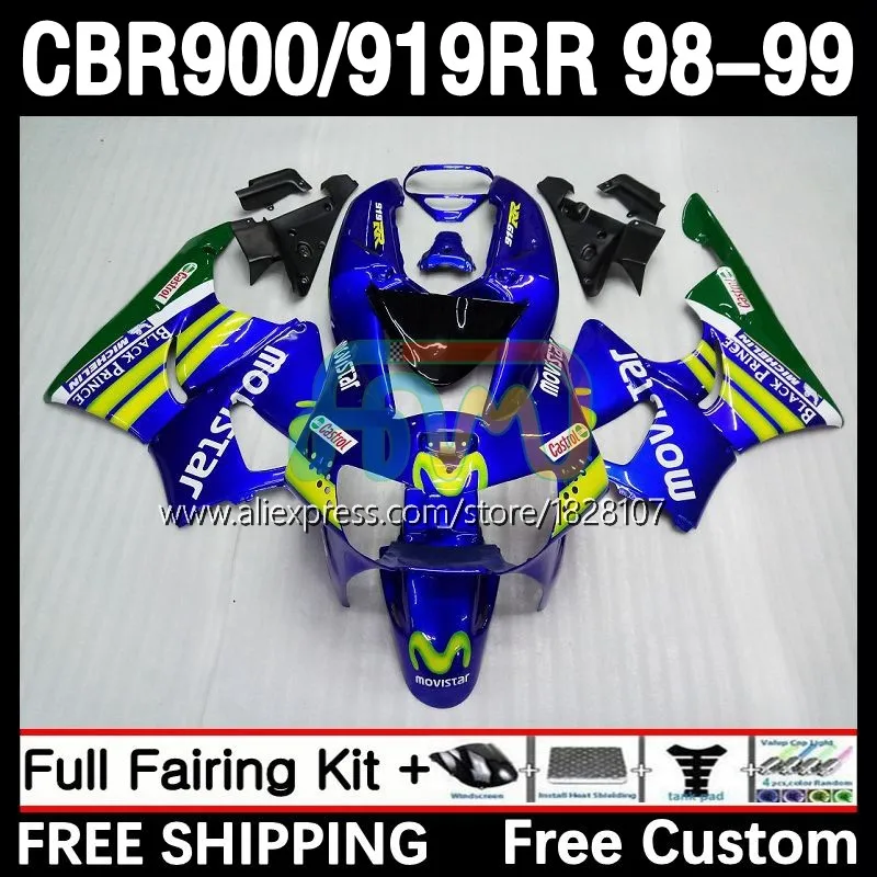 

Fairings For HONDA CBR 919RR 900RR 919 CBR900 CBR919 RR 98-99 Movistar Blue 32No.14 900CC CBR900RR 98 99 CBR919RR 1998 1999 Body