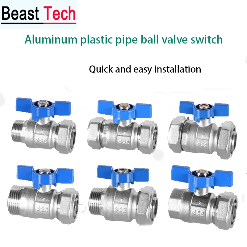 

Aluminum Plastic Pipe Ball Valve Switch 4/6 Points Solar Water Heater Water Pipe Copper Valve 1216/1418/2025/2632