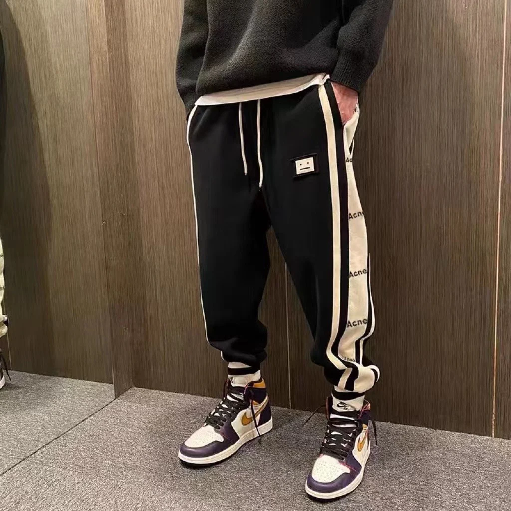 

New 22Fw Acne Studios Sidebar Splice Letter Logo Patch Square Smiling Face Sweatpants Pants