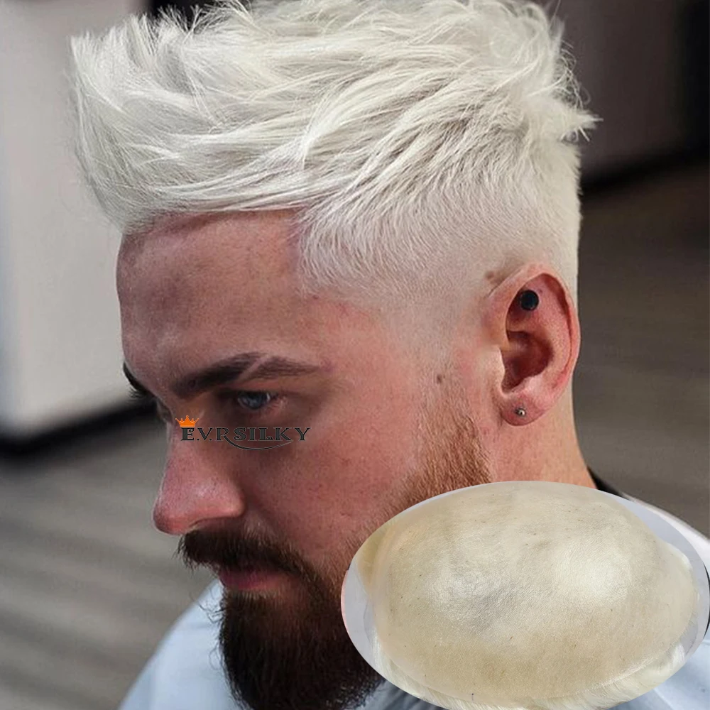 Men's Toupee Wigs Platinum Blonde 613 Full Thin Skin 100% Remy Human Hair 30mm Wave Capillary Prosthesis Replacement System 
Men's Toupee Wigs Platinum Blonde 613 Full Thin Skin 100% Remy Human Hair 30mm Wave Capillary Prosthesis Replacement System