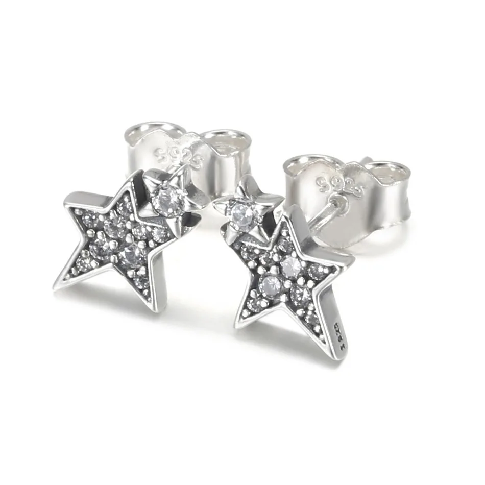 

Sparkling Asymmetric Star with Crystal Stud Earring For Women Authentic S925 Sterling Silver Jewelry Lady Girl Birthday Gift