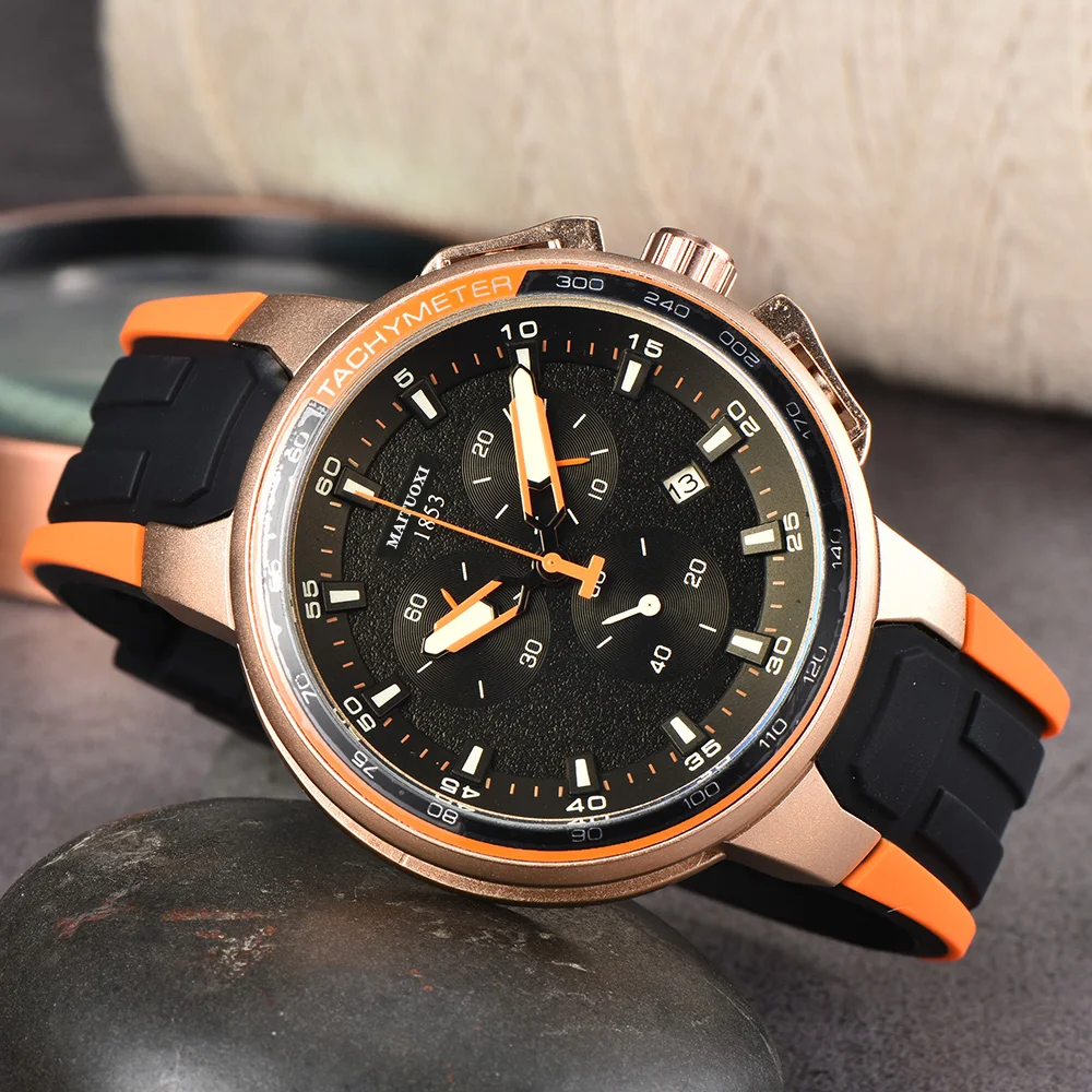 1853 Men's Luxury Big Brand Original Quartz Watch Silicone Strap Chronograph Sporty Rose gold Case Wrist Watches for Men Gift
1853 Men's Luxury Big Brand Original Quartz Watch Silicone Strap Chronograph Sporty Rose gold Case Wrist Watches for Men Gift
