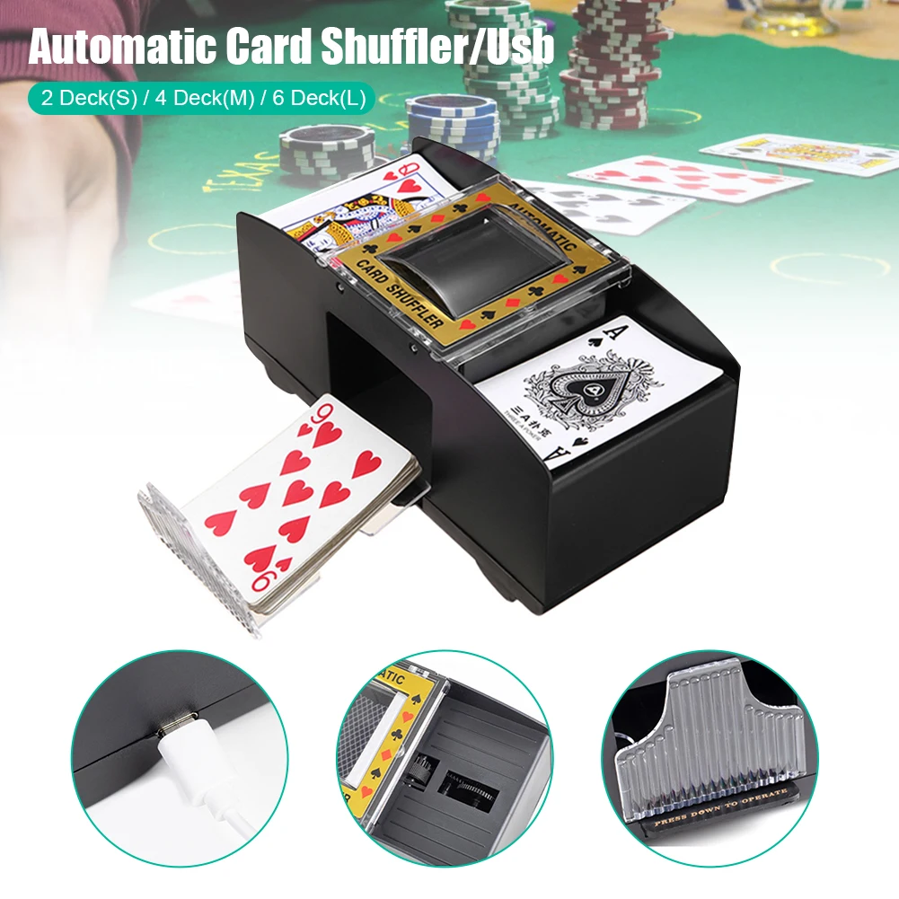 2 4 6 Deck Playing Cards Automatic Card Shuffler USB Rechargeable Electric Shuffler for Poker UNO Card Games Home Party Use Card
2 4 6 Deck Playing Cards Automatic Card Shuffler USB Rechargeable Electric Shuffler for Poker UNO Card Games Home Party Use Card