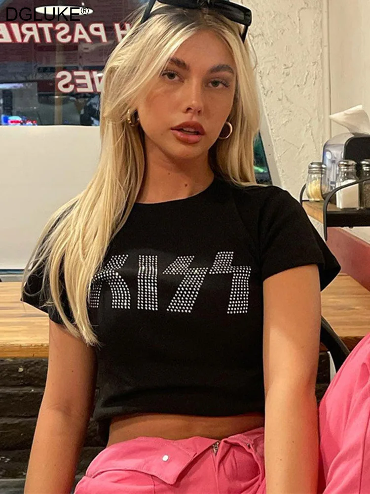 Rhinestone Letters Black T Shirt Women Y2K Crop Top O-Neck Short Sleeve Cotton T-shirts Summer Harajuku Streetwear Tops
Rhinestone Letters Black T Shirt Women Y2K Crop Top O-Neck Short Sleeve Cotton T-shirts Summer Harajuku Streetwear Tops