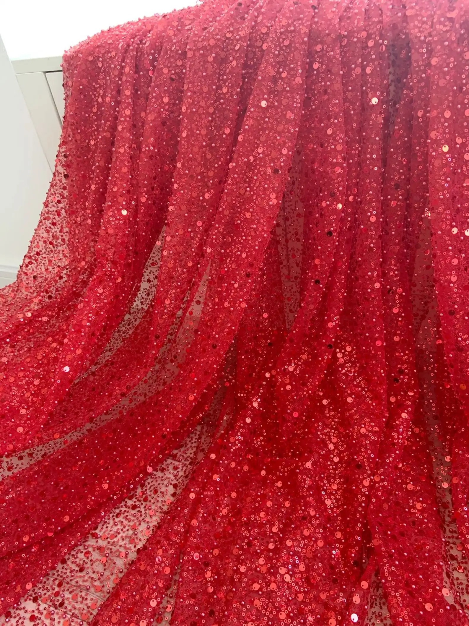 1 yard Red Bead Tulle Lace Fabric with Sparkle Sequins For Dress Couture Costume
1 yard Red Bead Tulle Lace Fabric with Sparkle Sequins For Dress Couture Costume