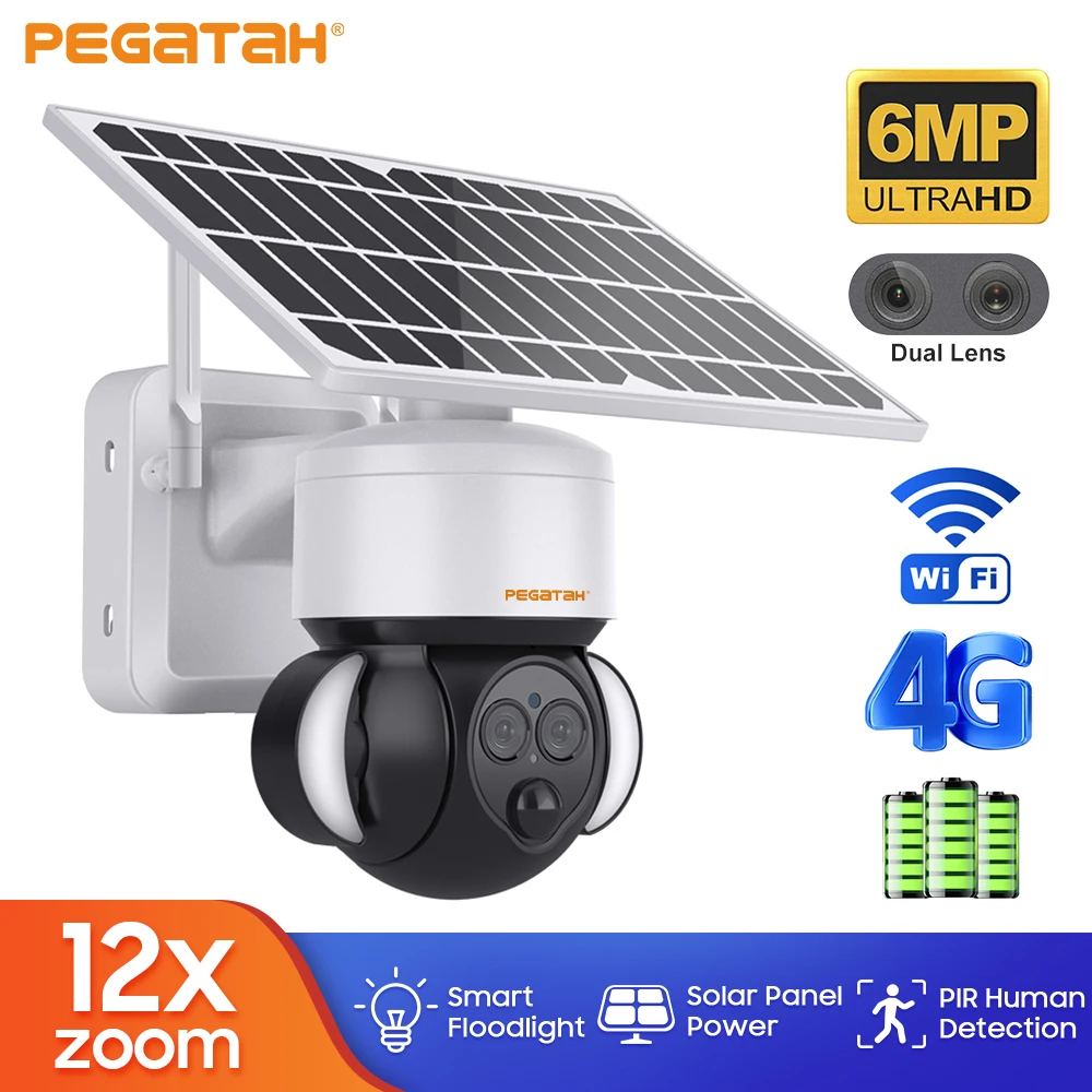 WiFi/4G Solar Camera 6MP 12X Outdoor Dual Lens HD Wireless Power Battery Camera PTZ Security Surveillance IP Camera Garden Light
WiFi/4G Solar Camera 6MP 12X Outdoor Dual Lens HD Wireless Power Battery Camera PTZ Security Surveillance IP Camera Garden Light