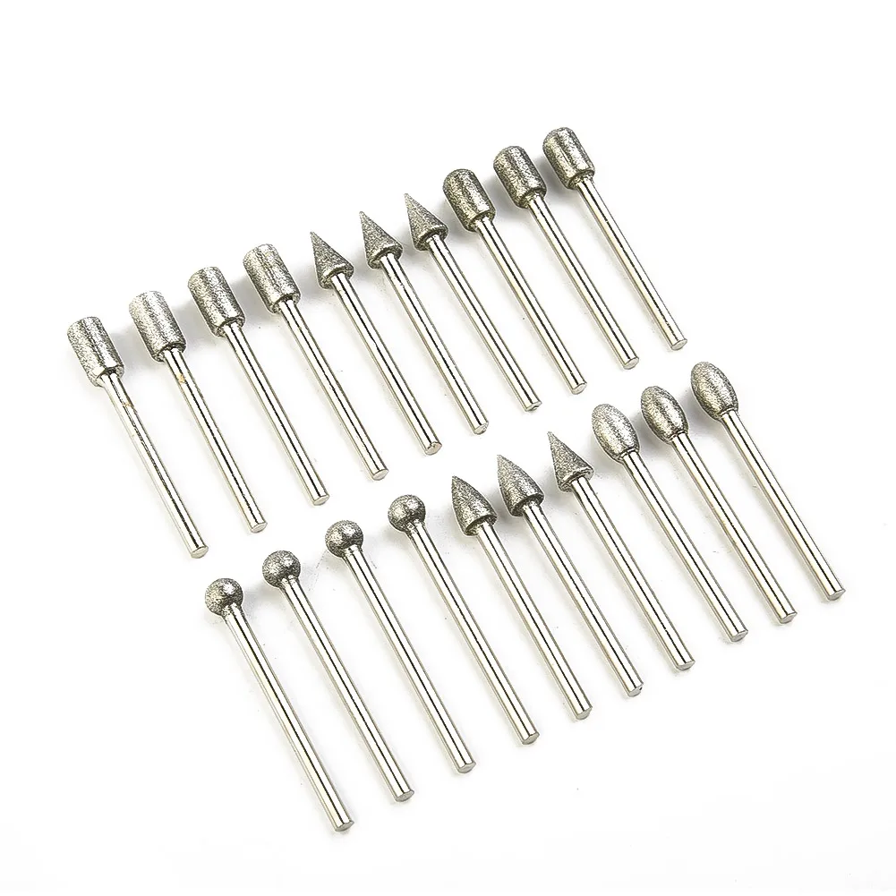 20pcs 120 Grit 3mm Shank Electroplated Diamond Burr Set Drill Bit Set Rotary Grinding Tool For Plastic Wood Glass Metal Ceramics
20pcs 120 Grit 3mm Shank Electroplated Diamond Burr Set Drill Bit Set Rotary Grinding Tool For Plastic Wood Glass Metal Ceramics