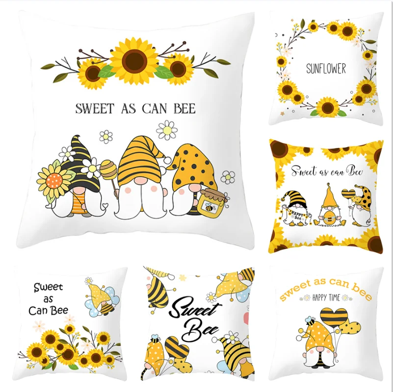 

Spring Bee Pillowcase Home Decor Cushion Cover 45x45cm Throw Pillow Cover Couch Cushion Case Sunflower Floral Pillowcases