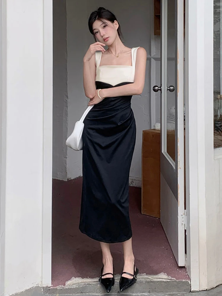 Elegant Patchwork Black Dress Women Square Collar Evening Dresses Slim Sexy Vintage Spaghetti Strap Sleeveless Robe
Elegant Patchwork Black Dress Women Square Collar Evening Dresses Slim Sexy Vintage Spaghetti Strap Sleeveless Robe