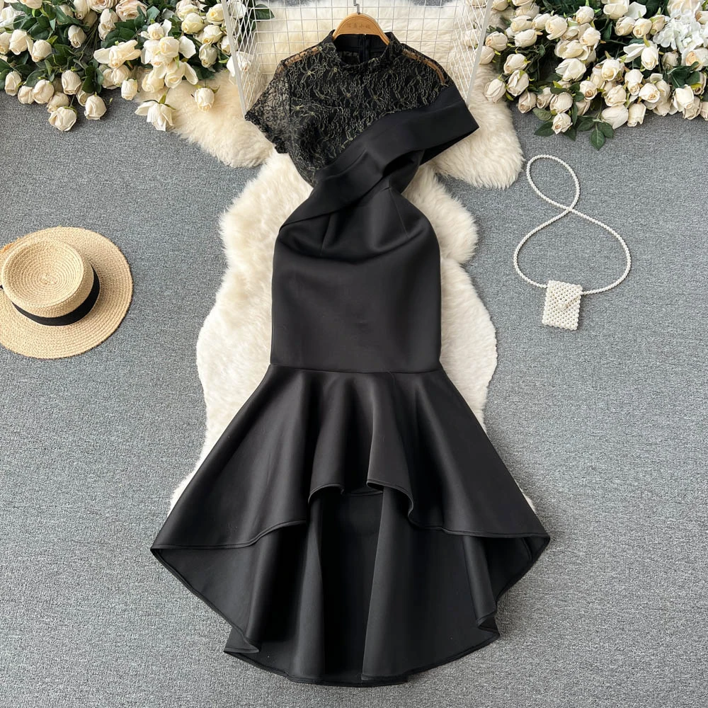 Summer Sexy Lace Embroidery Irregular Fishtail Dress Women Short Sleeve Waist Wrap Hip Black Evening Party Dresses Vestidos H929
Summer Sexy Lace Embroidery Irregular Fishtail Dress Women Short Sleeve Waist Wrap Hip Black Evening Party Dresses Vestidos H929