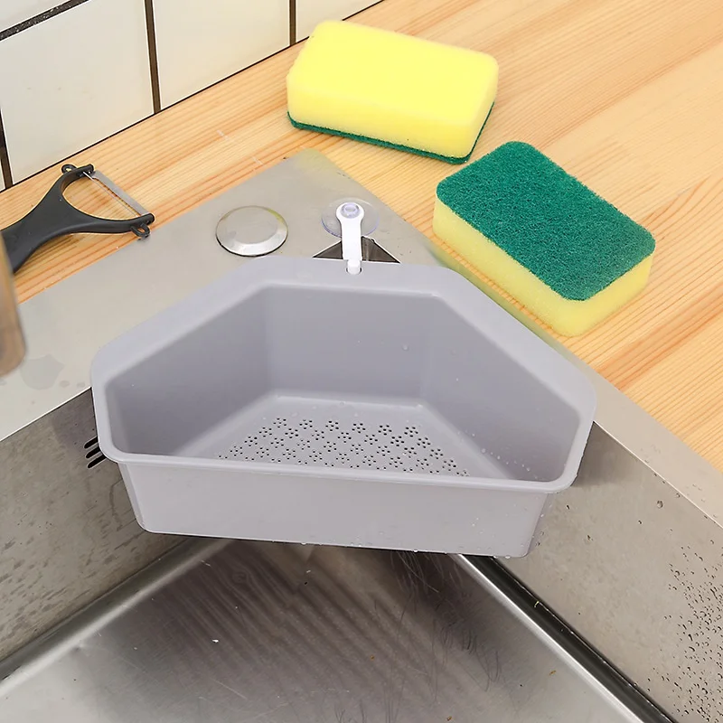 

Kitchen Sink Filter Basket Corner Drain Strainer Basket Triangular Sink Storage Multi-Functional Hanging Filtering Draining Rack