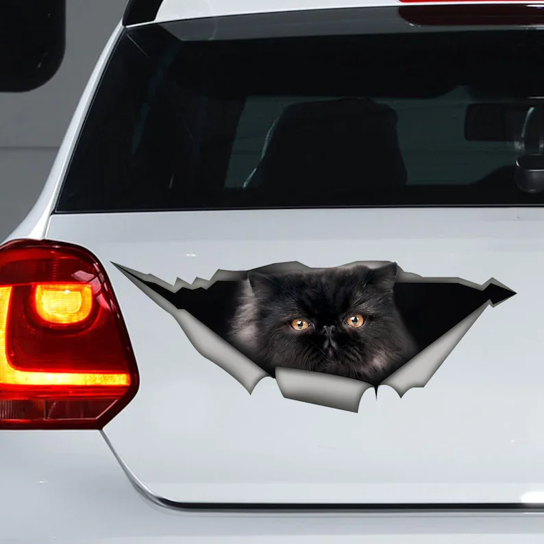 

Black Persian cat car sticker, cat car decal, Persian cat magnet