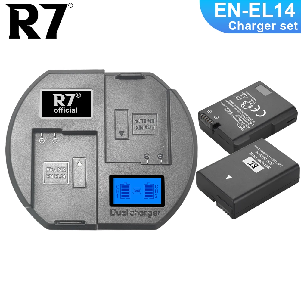 

R7 EN-EL14 ENEL14 EN EL14 Battery + LCD USB Dual Charger for Nikon D3100 D3200 D3300 D5100 D5200 D5300 P7000