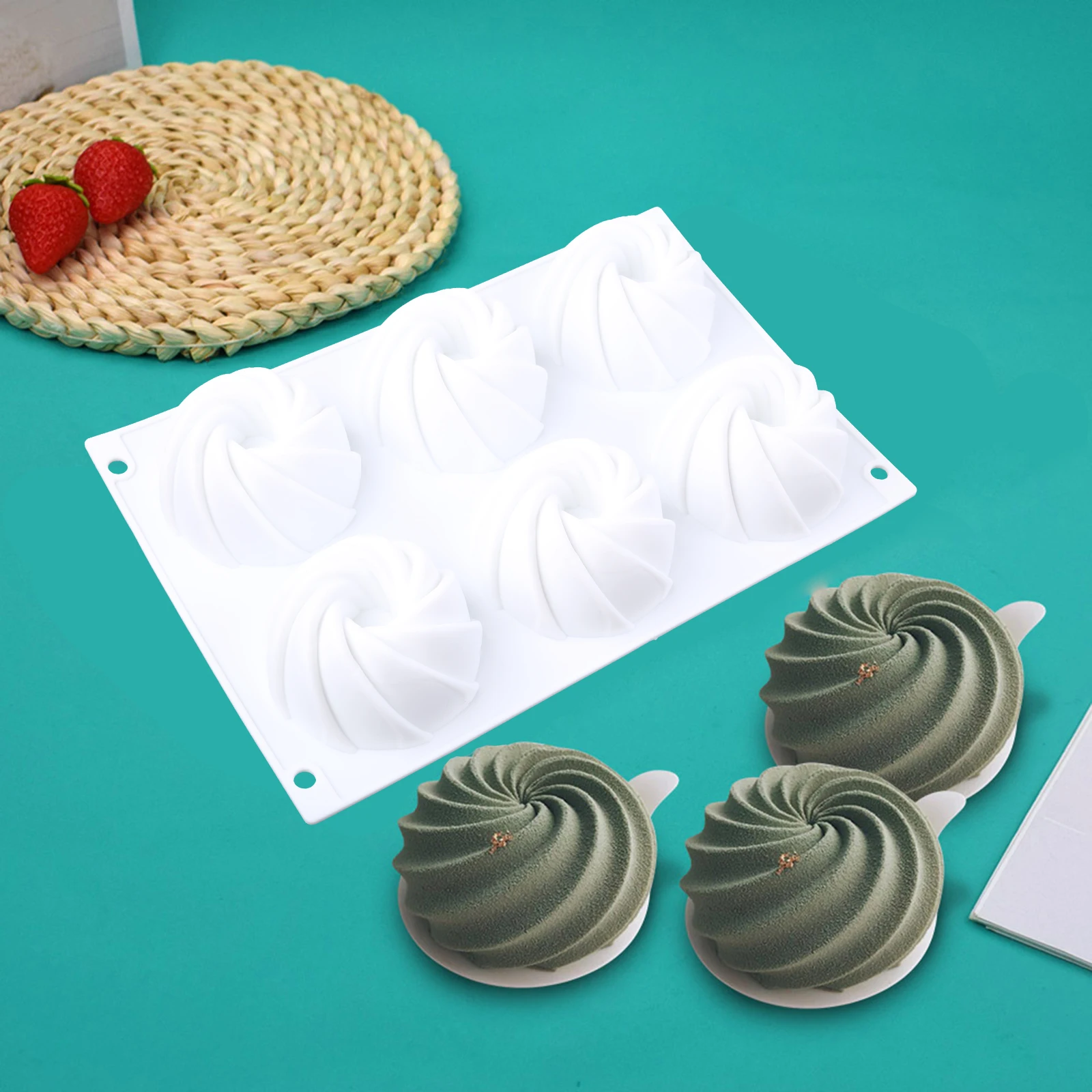 6 Cavity Round Spiral Silicone Cake Mold for Chocolate Mousse Ice Cream Dessert Pastry Baking Pan Mould Decorating Tool
6 Cavity Round Spiral Silicone Cake Mold for Chocolate Mousse Ice Cream Dessert Pastry Baking Pan Mould Decorating Tool