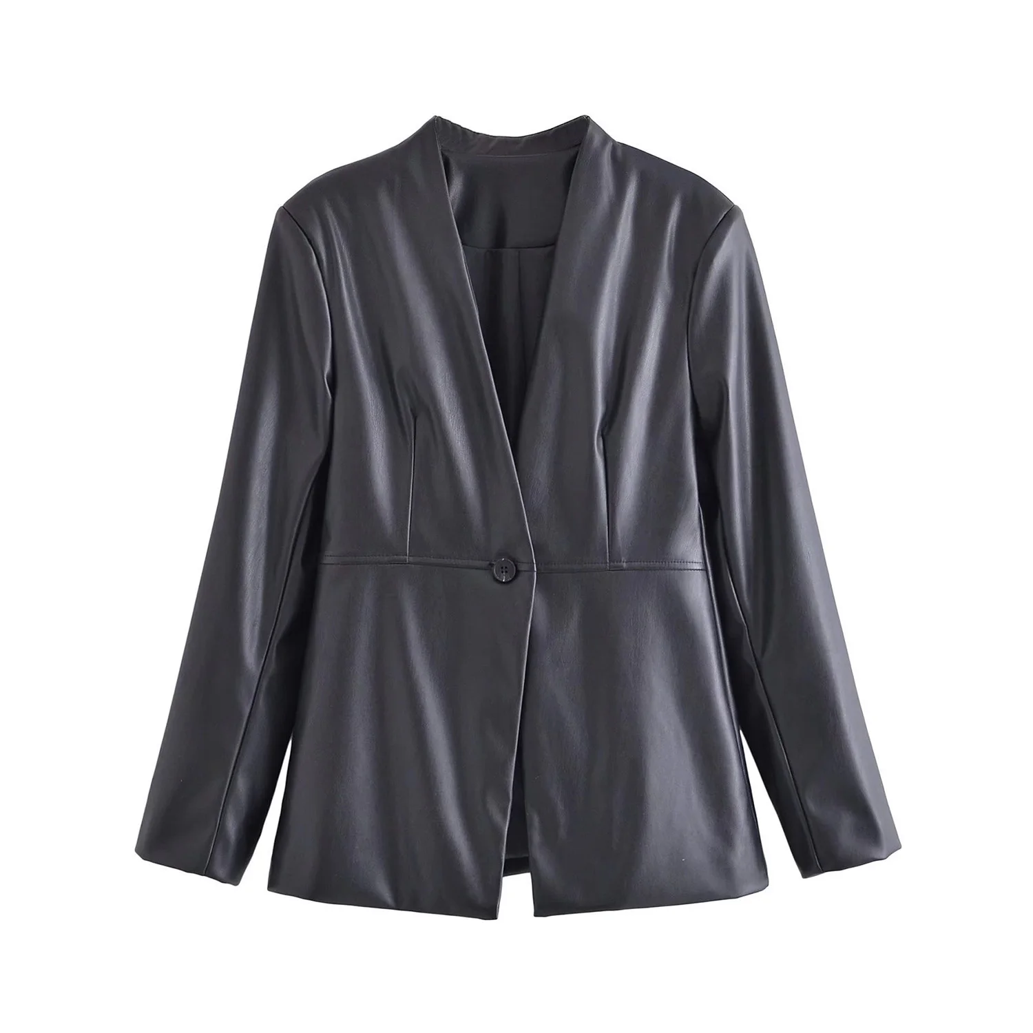 Women Fashion PU Black Single Button Blazer Vintage V-Neck Long Sleeves Female Chic Lady Outfits
Women Fashion PU Black Single Button Blazer Vintage V-Neck Long Sleeves Female Chic Lady Outfits