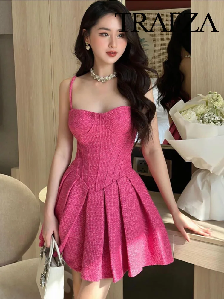 TRAFZA Women's Sexy Backless Hem Pleated Ladies Party Short Sling Dress Woman Sweet Bra Corset Style Spaghetti Strap Mini Dress
TRAFZA Women's Sexy Backless Hem Pleated Ladies Party Short Sling Dress Woman Sweet Bra Corset Style Spaghetti Strap Mini Dress