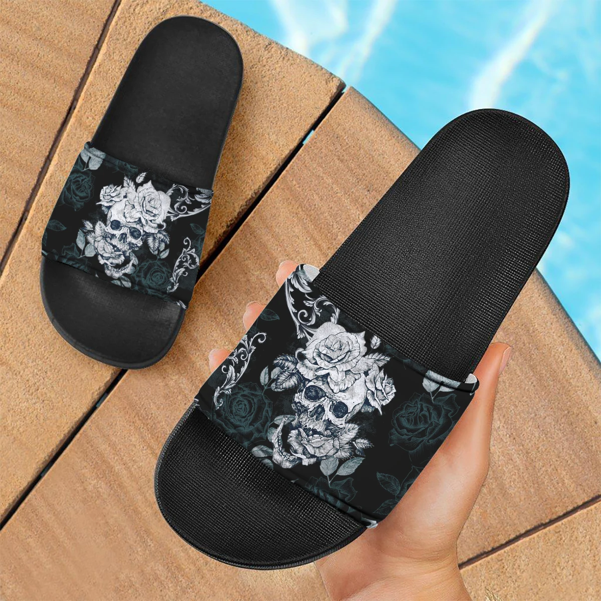 ELVISWORDS Slippers Gothic Rose Skull Women Girls Slippers Kids Outdoor Sandals Non-slip Bathroom Slippers Black Flats Zapatos
ELVISWORDS Slippers Gothic Rose Skull Women Girls Slippers Kids Outdoor Sandals Non-slip Bathroom Slippers Black Flats Zapatos