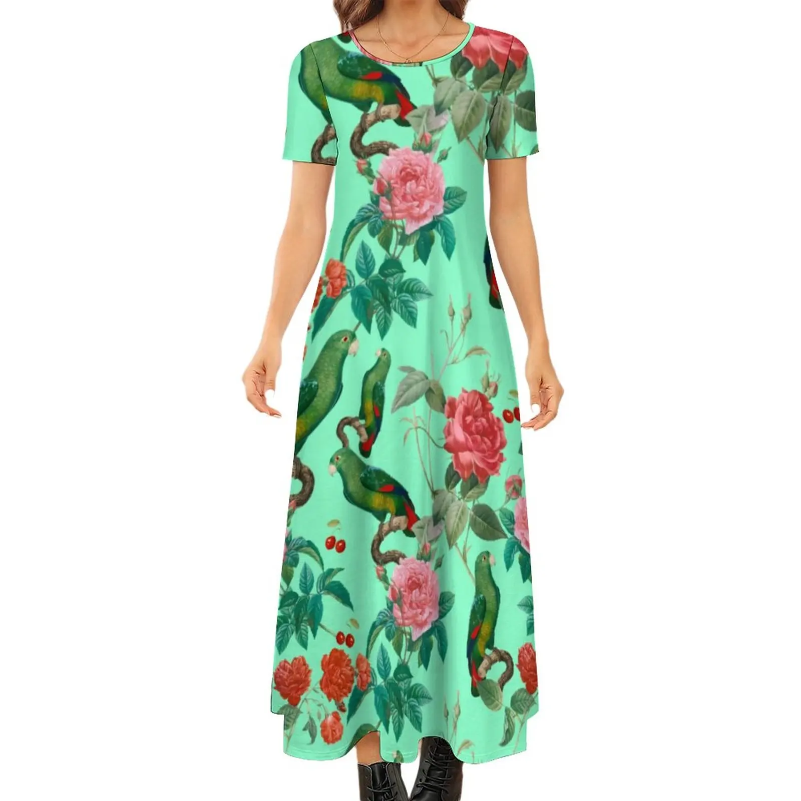 Parrot Pattern Dress Red And Pink Roses Elegant Maxi Dress Female Short Sleeve Aesthetic Boho Beach Long Dresses Big Size 7XL
Parrot Pattern Dress Red And Pink Roses Elegant Maxi Dress Female Short Sleeve Aesthetic Boho Beach Long Dresses Big Size 7XL