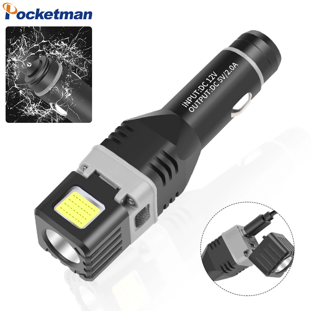 XPG+COB+LED Flashlight USB Rechargeable Flashlights Waterproof Torch Safety Escape Flashlight with Broken Window Hammer Magnet
XPG+COB+LED Flashlight USB Rechargeable Flashlights Waterproof Torch Safety Escape Flashlight with Broken Window Hammer Magnet