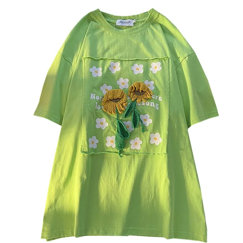 New Pastoral Series Fashion Summer Women T Shirt Stereoscopic Harajuku Weave Sunflower Female Tees Grass Green Cotton Lady Tops
New Pastoral Series Fashion Summer Women T Shirt Stereoscopic Harajuku Weave Sunflower Female Tees Grass Green Cotton Lady Tops
