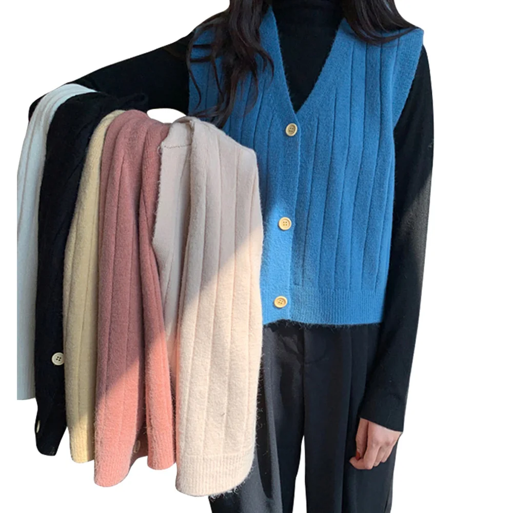 Vest Women Korean Spring Sweater Single Breasted Sleeveless Short All-match Female Coats Knitted V-Neck Regular Ladies Soft Tops 
Vest Women Korean Spring Sweater Single Breasted Sleeveless Short All-match Female Coats Knitted V-Neck Regular Ladies Soft Tops