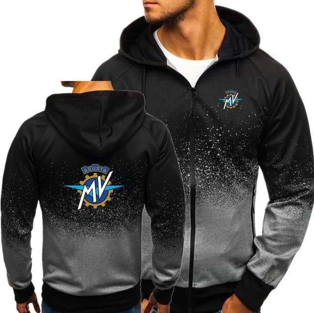 

2023 NEW Sweatshirt Men Zipper Gradient Color Tops Autumn MV Agusta Corse print Hoodies Mens Hooded Jacket