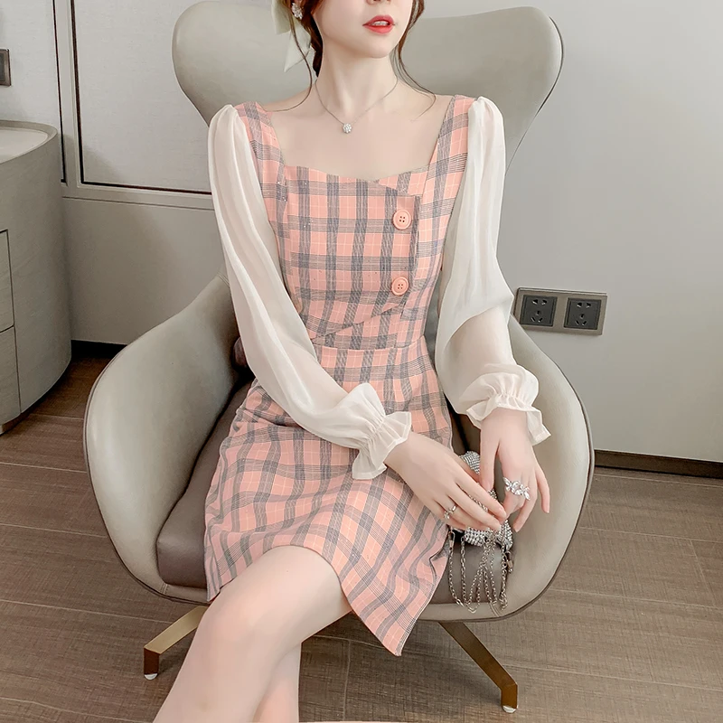 COIGARSAM Women One Piece Korea Casual Dress Spring New Plaid Chiffon Long Sleeve Patchwork Dresses Dropshipping
COIGARSAM Women One Piece Korea Casual Dress Spring New Plaid Chiffon Long Sleeve Patchwork Dresses Dropshipping
